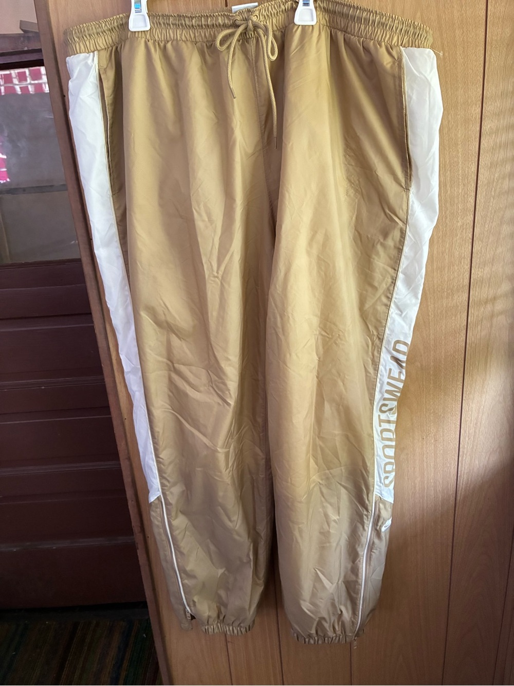 Men's Tan Track Pants with White Side Panels